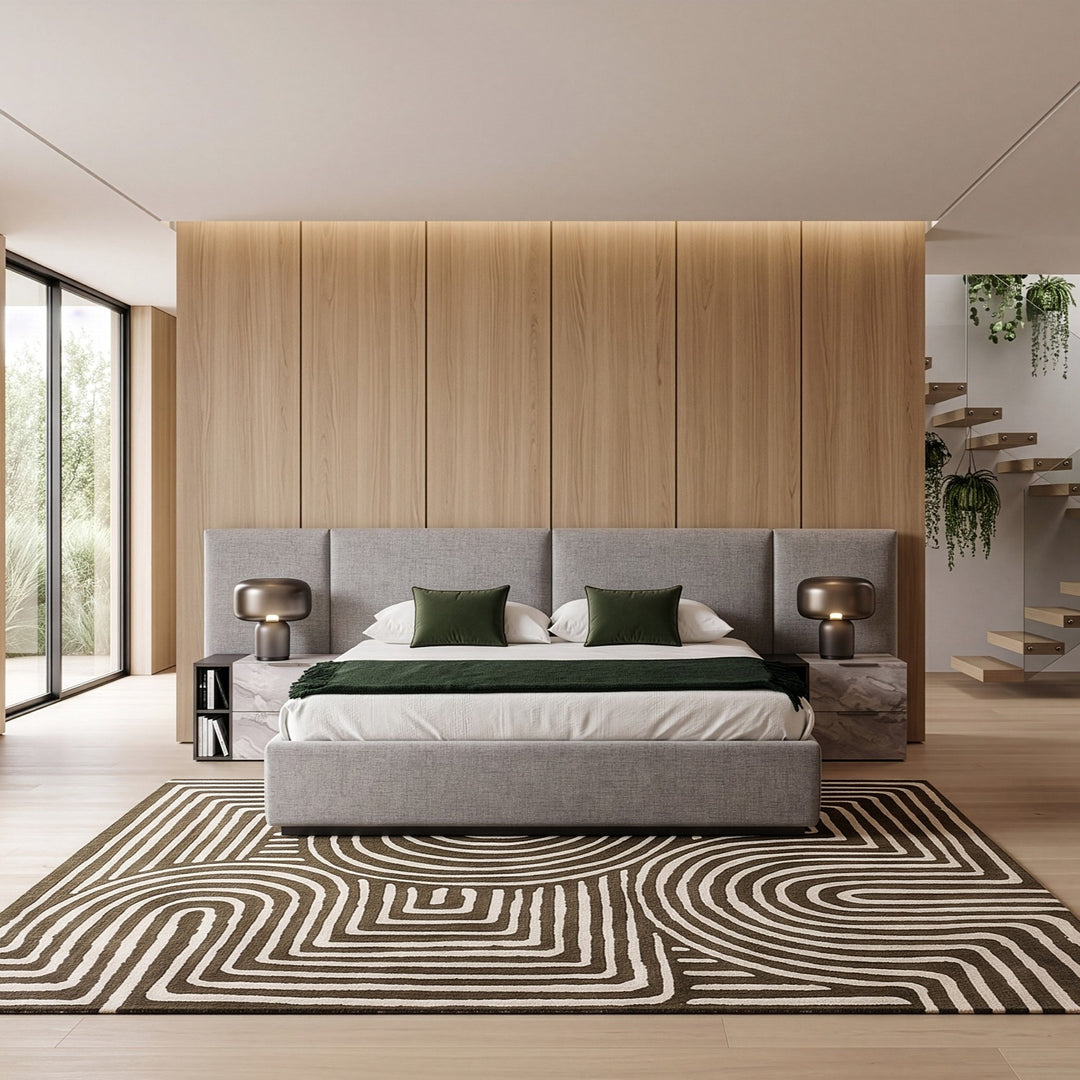 Maranello - Modern Grey Fabric Bed w/ Two Nightstands