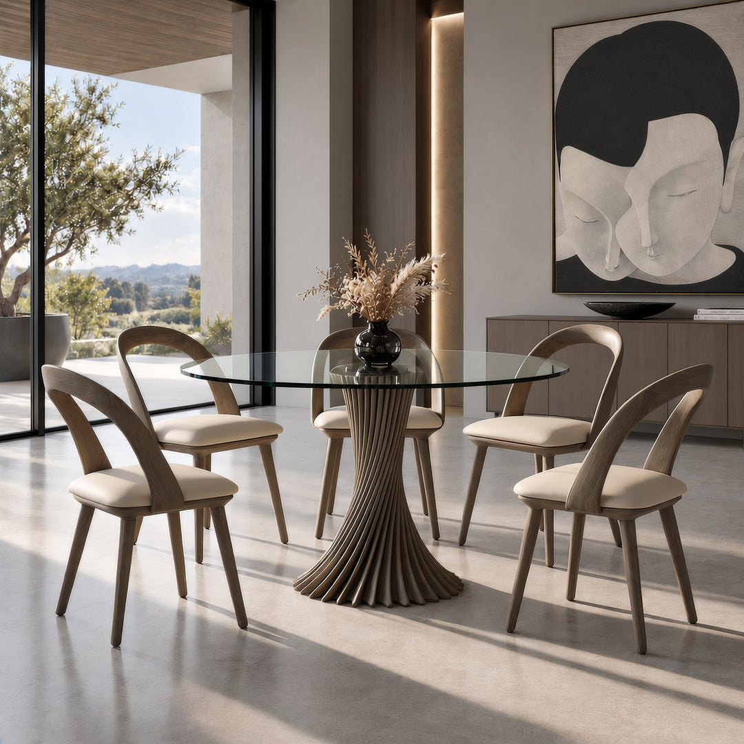Ocasio - Modern Glass + Grey Ash Round Dining Table