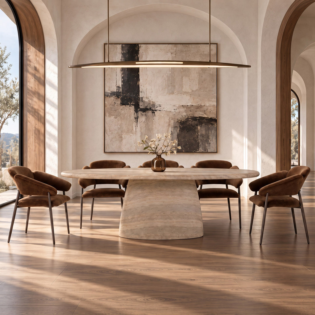 Ossa - Modern Faux Travertine Concrete Oval Dining Table