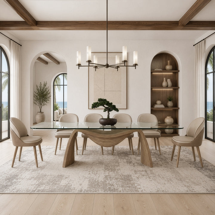 Pangea - Mid-Century Modern Glass + Buckwheat Ash Rectangular Dining Table