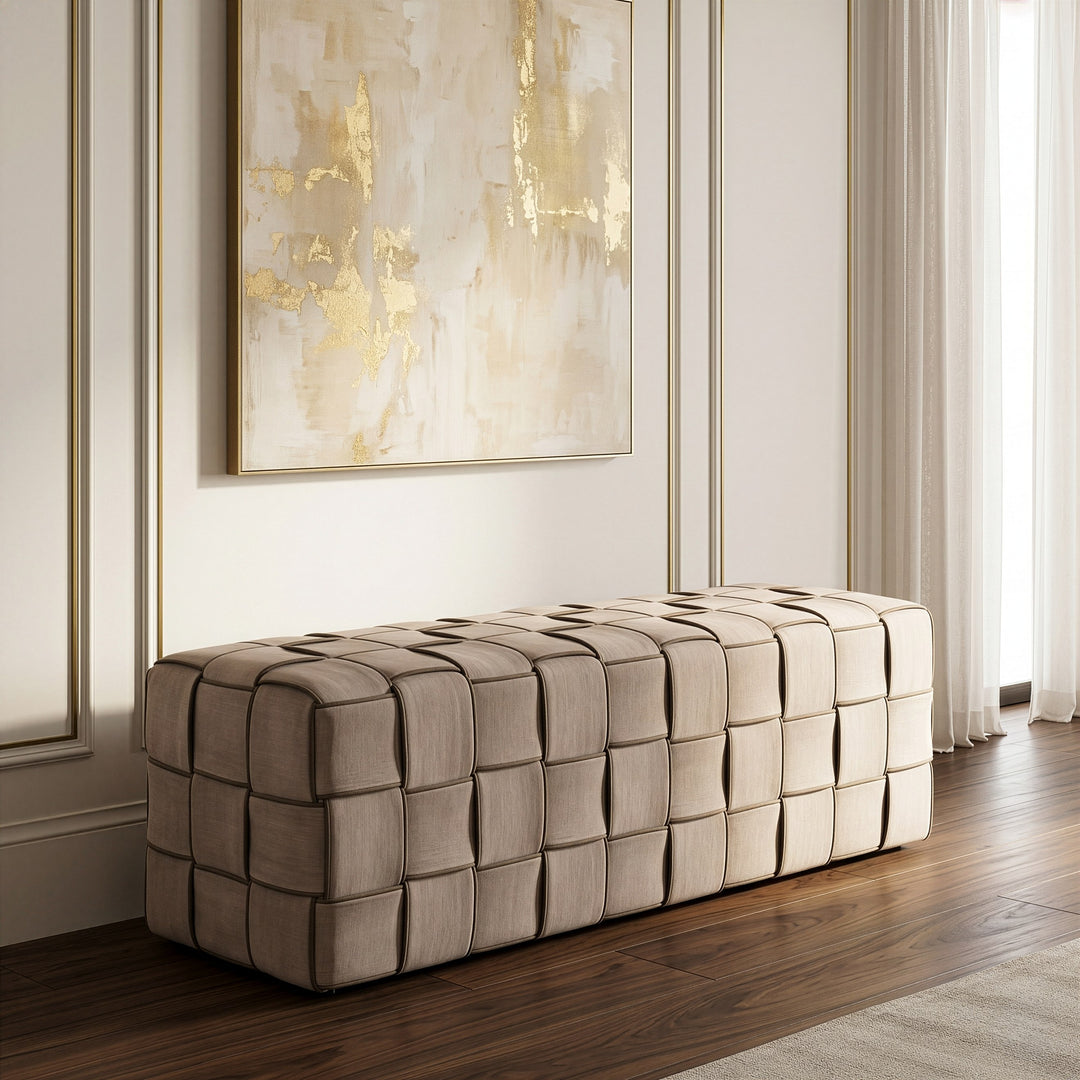 Rousey - Modern Taupe Fabric Bench
