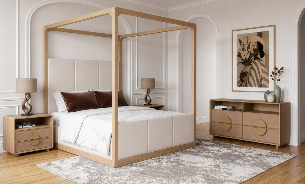 Eastern King Sergio - Modern Natural Oak 4-Piece Bedroom Set