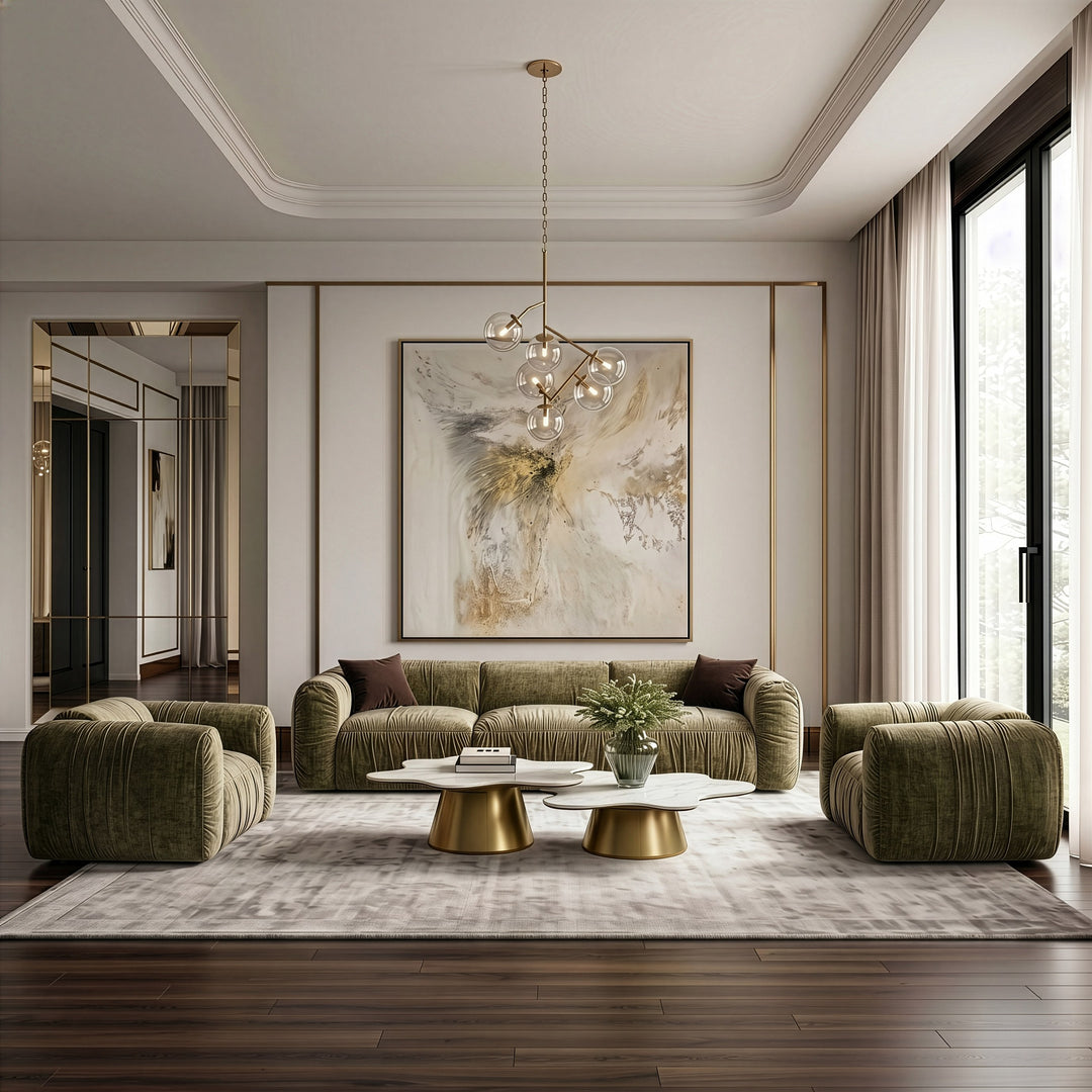 Siegal - Modern Olive Green Fabric Loveseat Sofa