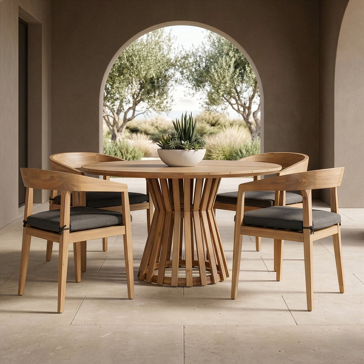 Sintra - Outdoor Grey + Eucalyptus Round Dining Table Set
