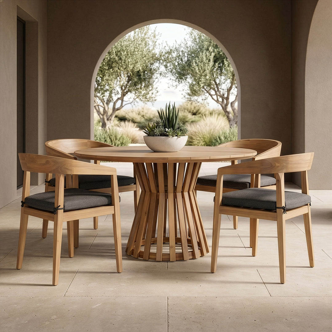 Sintra - Outdoor Grey + Eucalyptus Round Dining Table Set