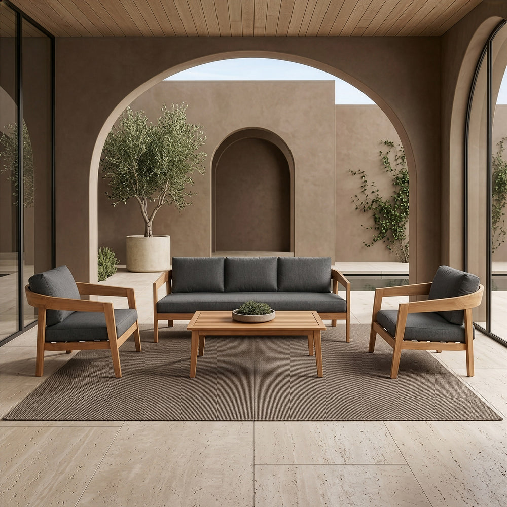 Sintra - Outdoor Grey Fabric + Eucalyptus Sofa Set - View 2