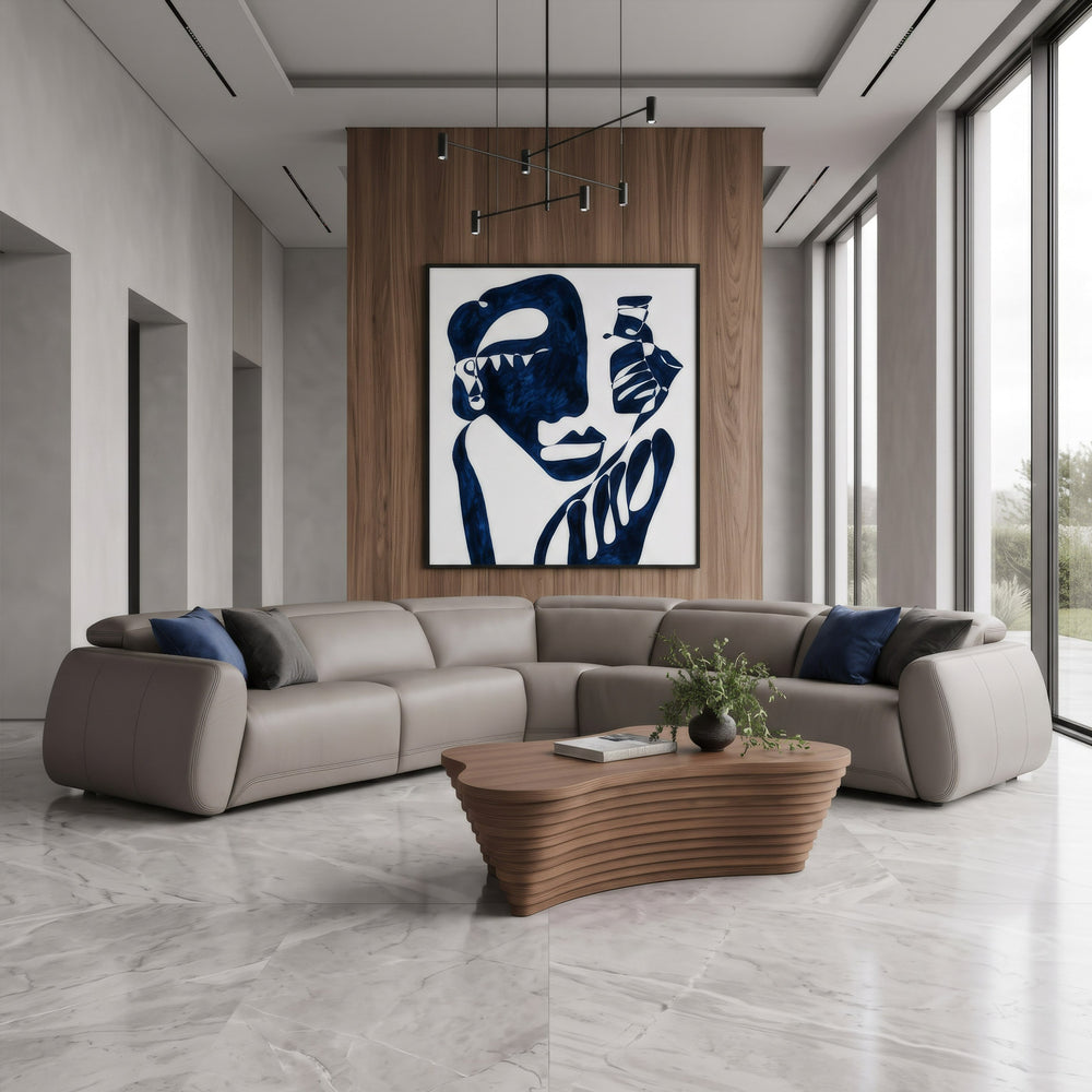 Skye - Contemporary Grey Leather Sectional Sofa with 3 Power Recliners & Headrests