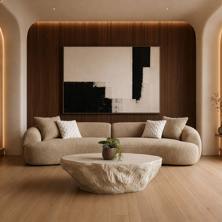 Trevor - Modern Tan Fabric Curved Mini Sectional Sofa