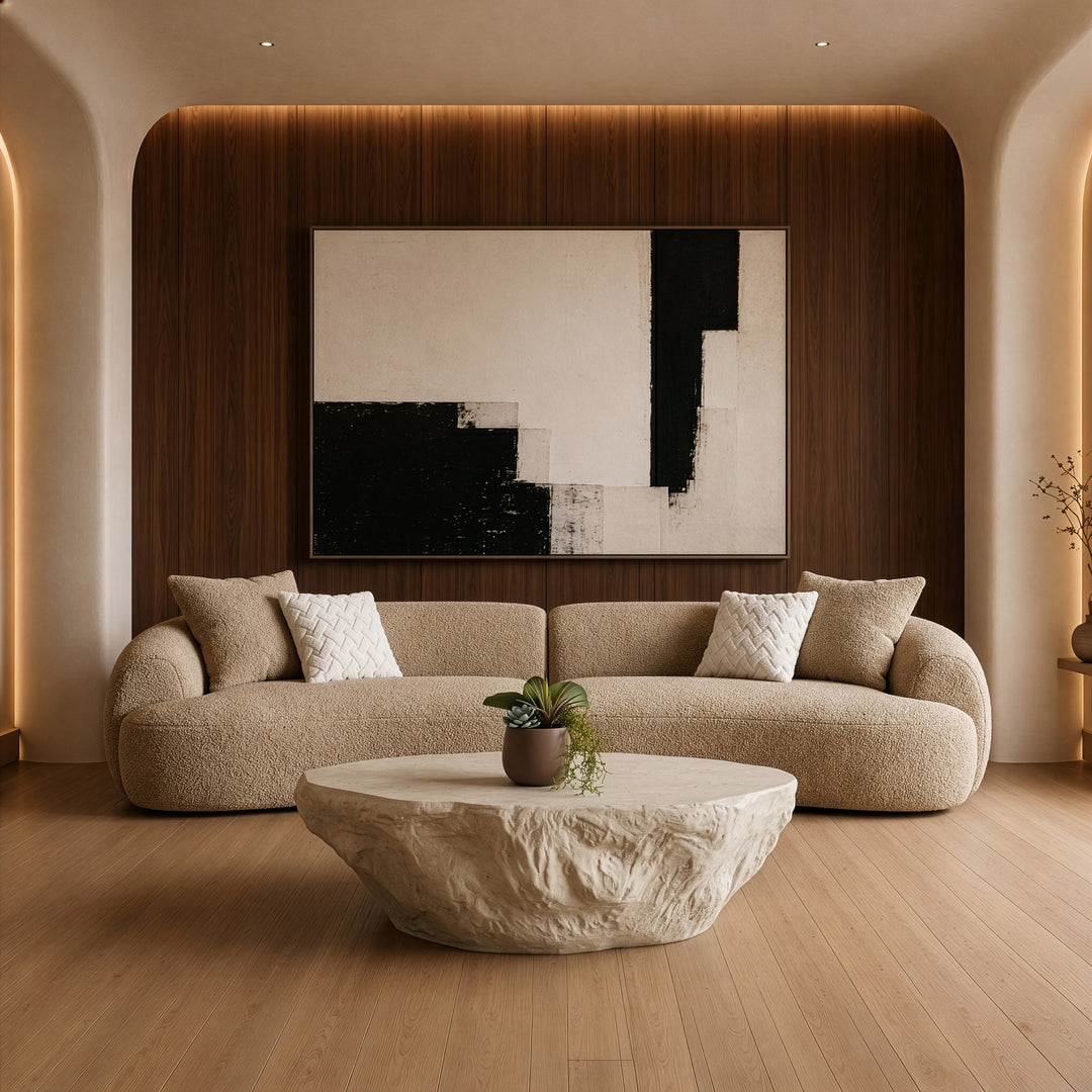 Trevor - Modern Tan Fabric Curved Mini Sectional Sofa