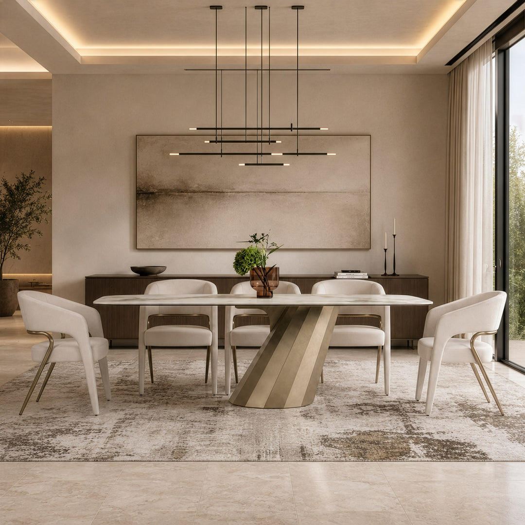 Vela - Modern Ceramic + Brass Dining Table