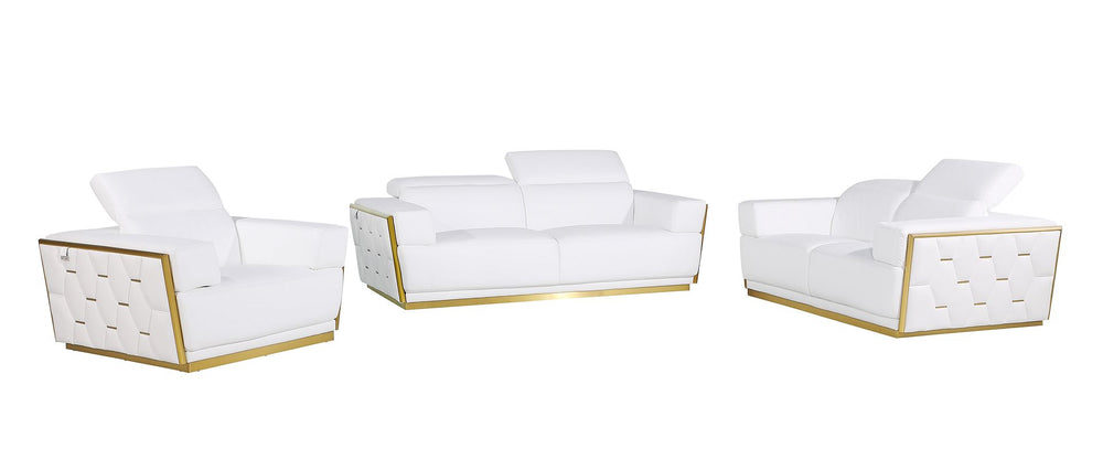 DivanItalia 1111 3-Piece Sofa Set with Adjustable Headrest in Top-Grain Italian Leather - White