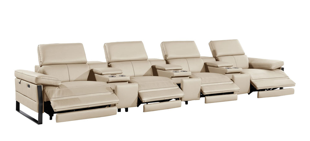 DivanItalia 1246 Modular Power Triple Reclining Triple Console Sofa with Power Reclining Headrests – Top Grain Italian Leather - Beige