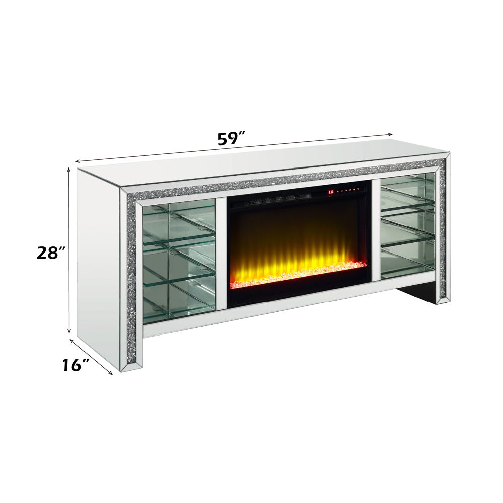 Noralie - 28" TV Stand With Fireplace & LED - Mirrored & Faux Diamonds