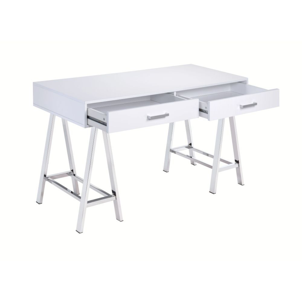Coleen - Writing Desk Same Ac00901) - White High Gloss & Chrome