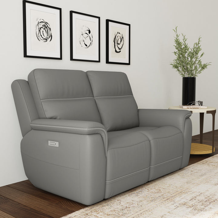 Sawyer Leather Power Reclining Loveseat w/ Pwr Headrests, Lumbar in Grey