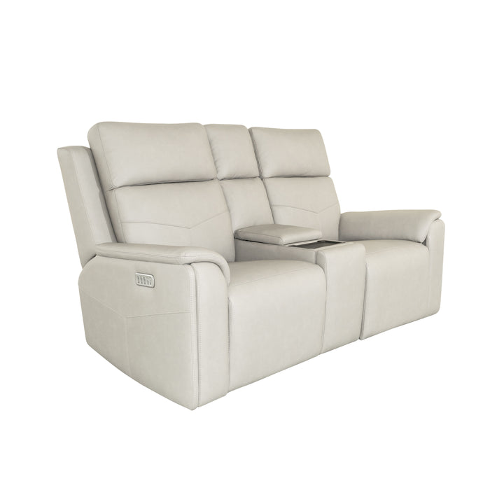 Vernon Fabric Power Reclining Loveseat with Console, Power Headrests, Lumbar, Heat &amp; Massage in Dove Grey