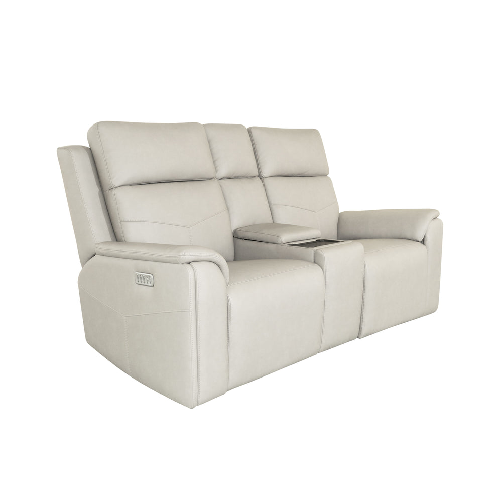Vernon Fabric Power Reclining Loveseat with Console, Power Headrests, Lumbar, Heat & Massage in Dove Grey