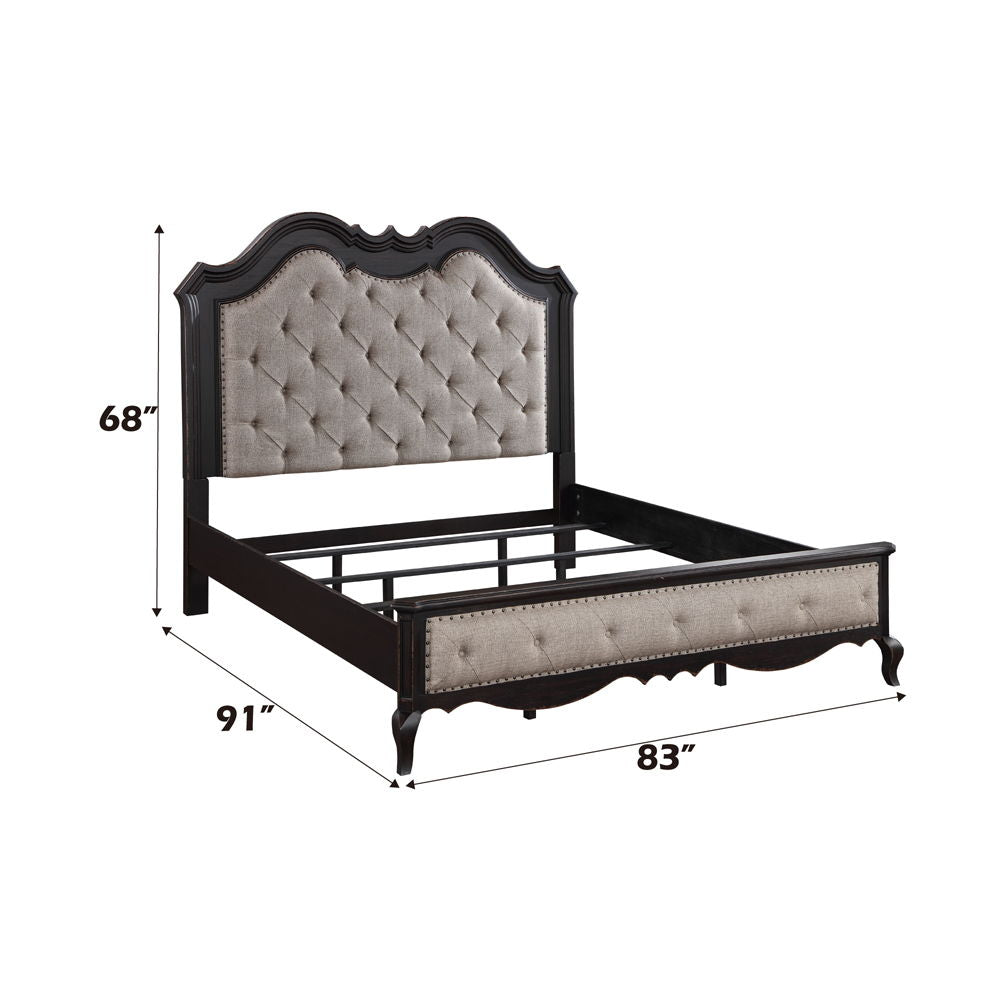 Chelmsford - Eastern King Bed - Beige Fabric & Antique Black