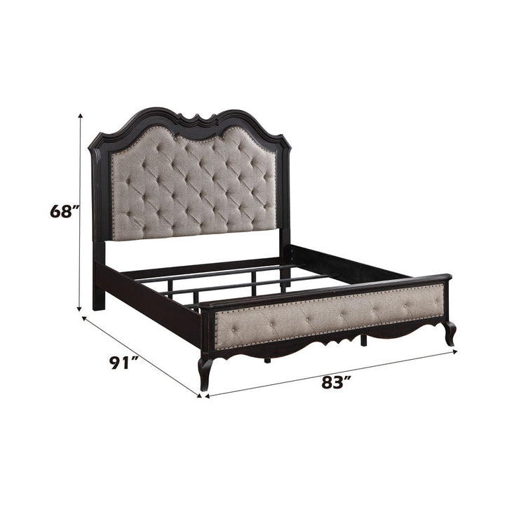 Chelmsford - Eastern King Bed - Beige Fabric & Antique Black