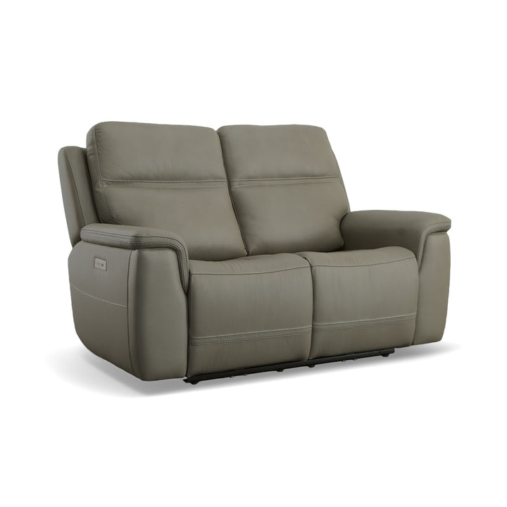 Sawyer Leather Power Reclining Loveseat w/ Pwr Headrests, Lumbar in Grey
