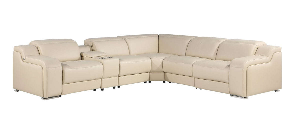 DivanItalia 1116 6-Piece L-Shaped Sectional Sofa in Top Grain Italian Leather with 3 Power Recliners & Power Headrests - Beige