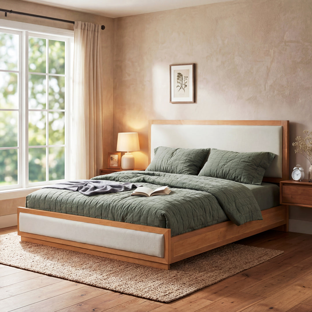 Upholstered King Panel Bed – Natural &amp; Light Gray