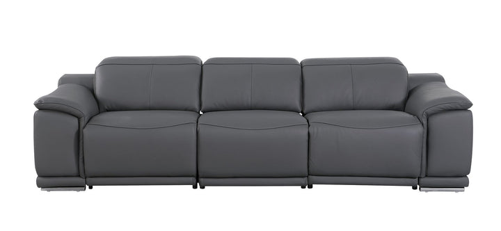 DivanItalia 9762 3-Piece Modular Power Reclining Sofa with 3 Power Recliners in Top Grain Italian Leather - Dark Gray