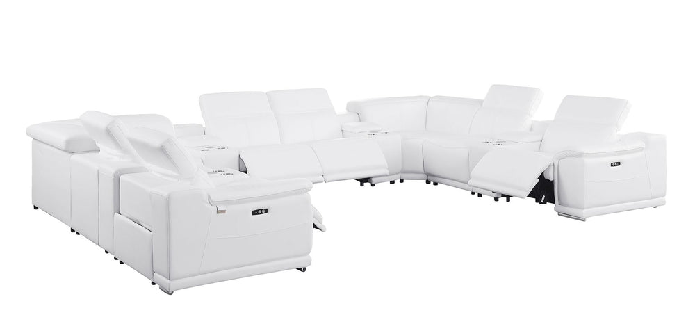 DivanItalia 9762 12-Piece U Shaped Top Grain Italian Leather Sectional Sofa with 4 Power Recliners - White
