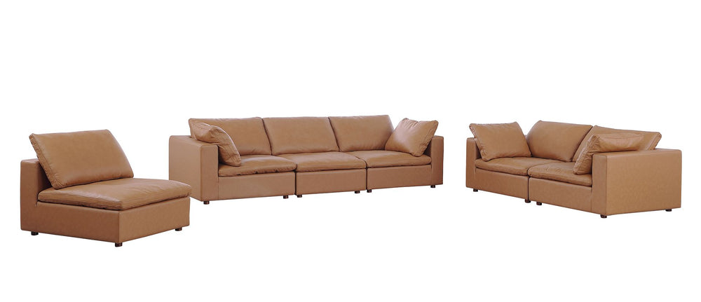 DivanItalia 1100 3-Piece Sofa Set – Top-Grain Italian Leather with Ottoman - Cognac