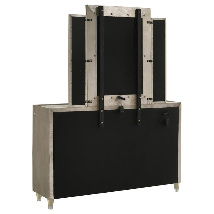 Lorient - 8-Drawer LED Dresser With Mirror - Ivory And Camel