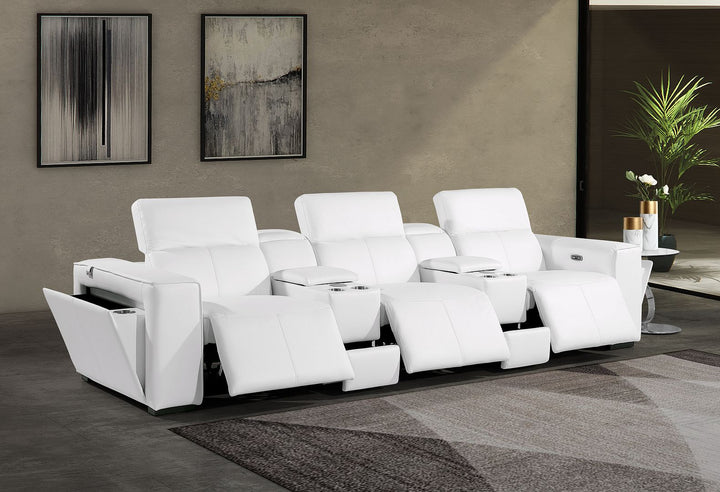DivanItalia 1224 5-Piece Modular Power Reclining Sofa in Top Grain Italian Leather with 3 Power Recliners &amp; Power Headrests - White