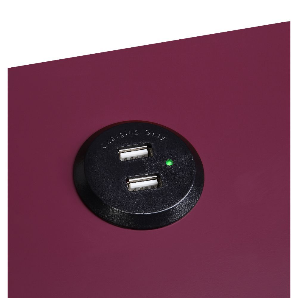 Fierce - Accent Table With USB - Burgundy & Black