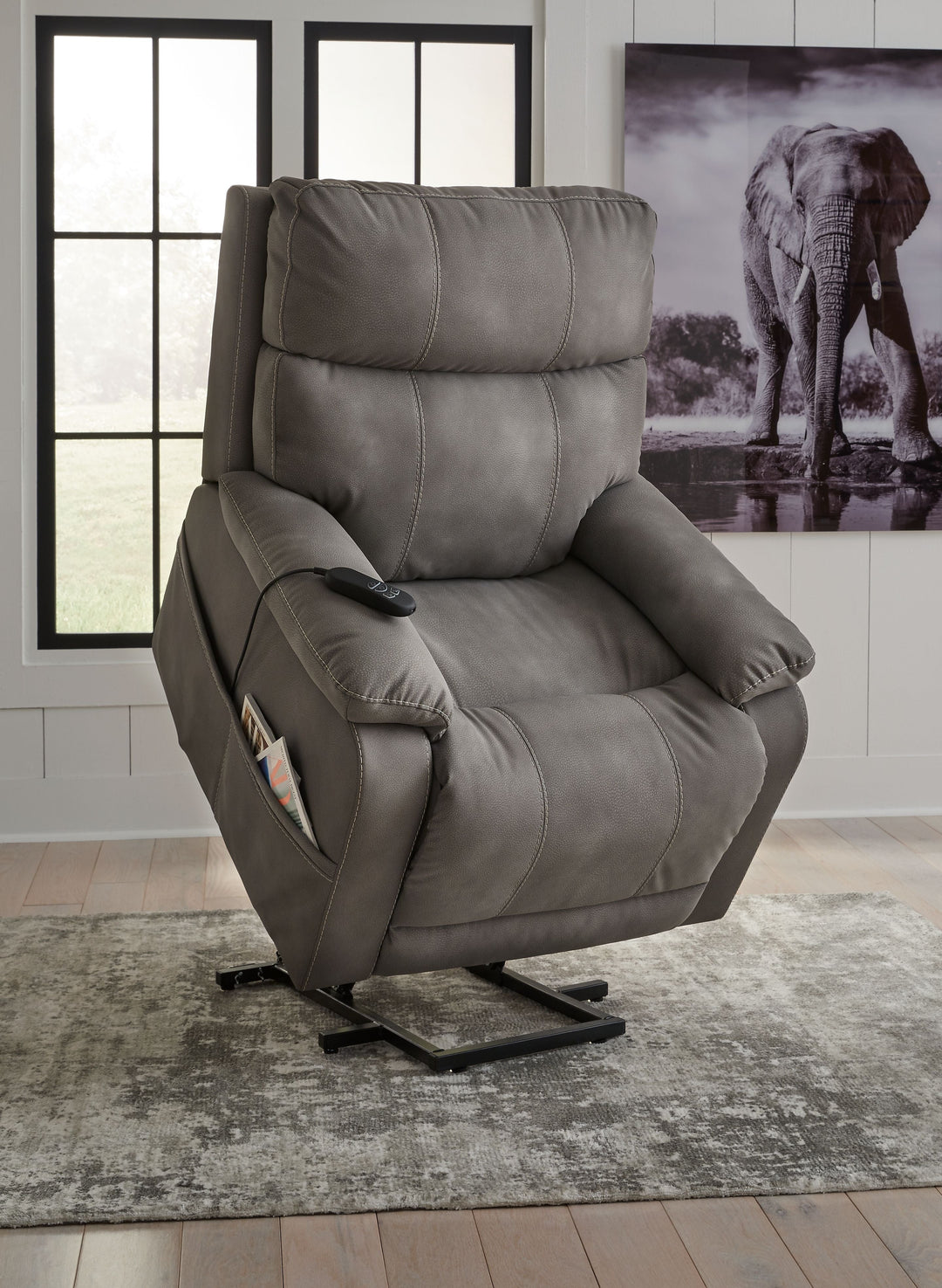 Next-Gen Durapella Power Lift Recliner with Dual Motors & Faux Leather Upholstery - Gray