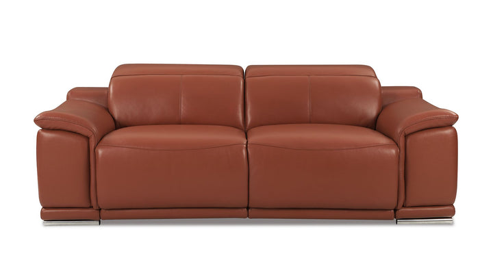 DivanItalia 9762 Top Grain Italian Leather Power Reclining Sofa, Loveseat and Chair Set with Adjustable Headrests - Camel