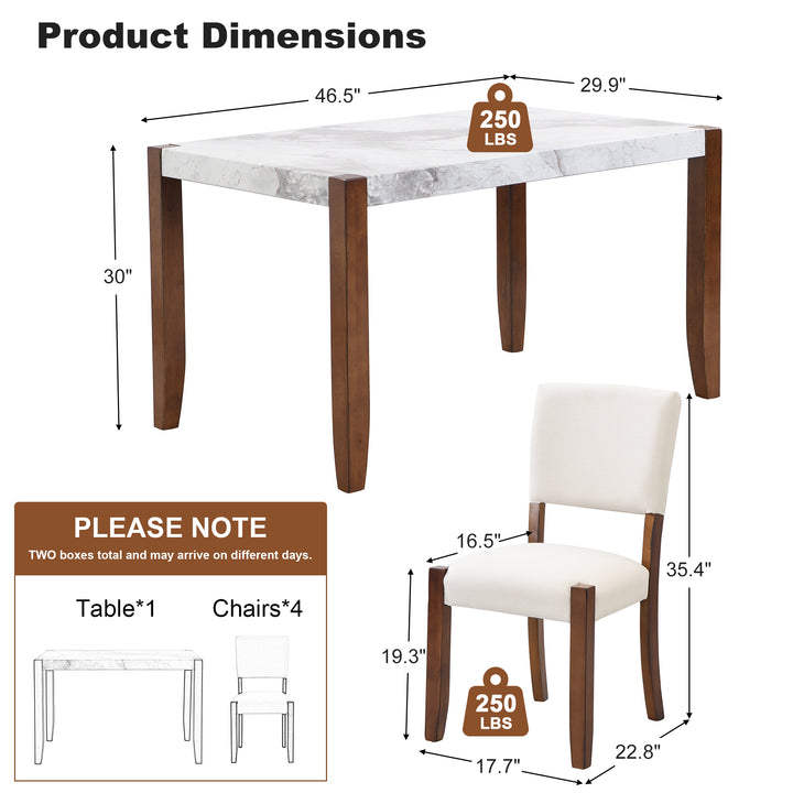 5-piece-faux-marble-dining-table-set-with-rubberwood-legs