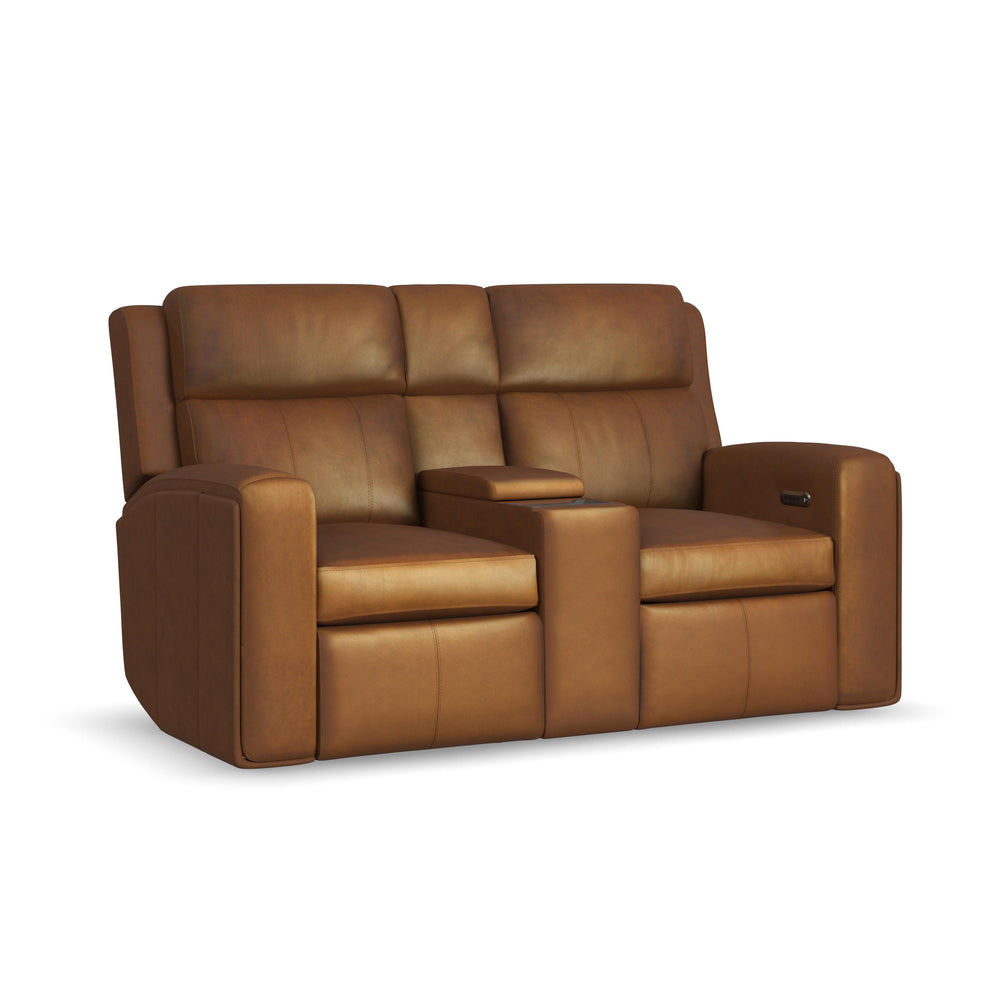 Wyatt Power Reclining Loveseat With Console & Power Headrests & Lumbar Light Brown