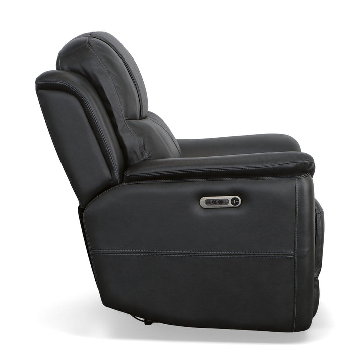 Crew Leather Power Recliner with Power Headrest &amp; Lumbar in Raven