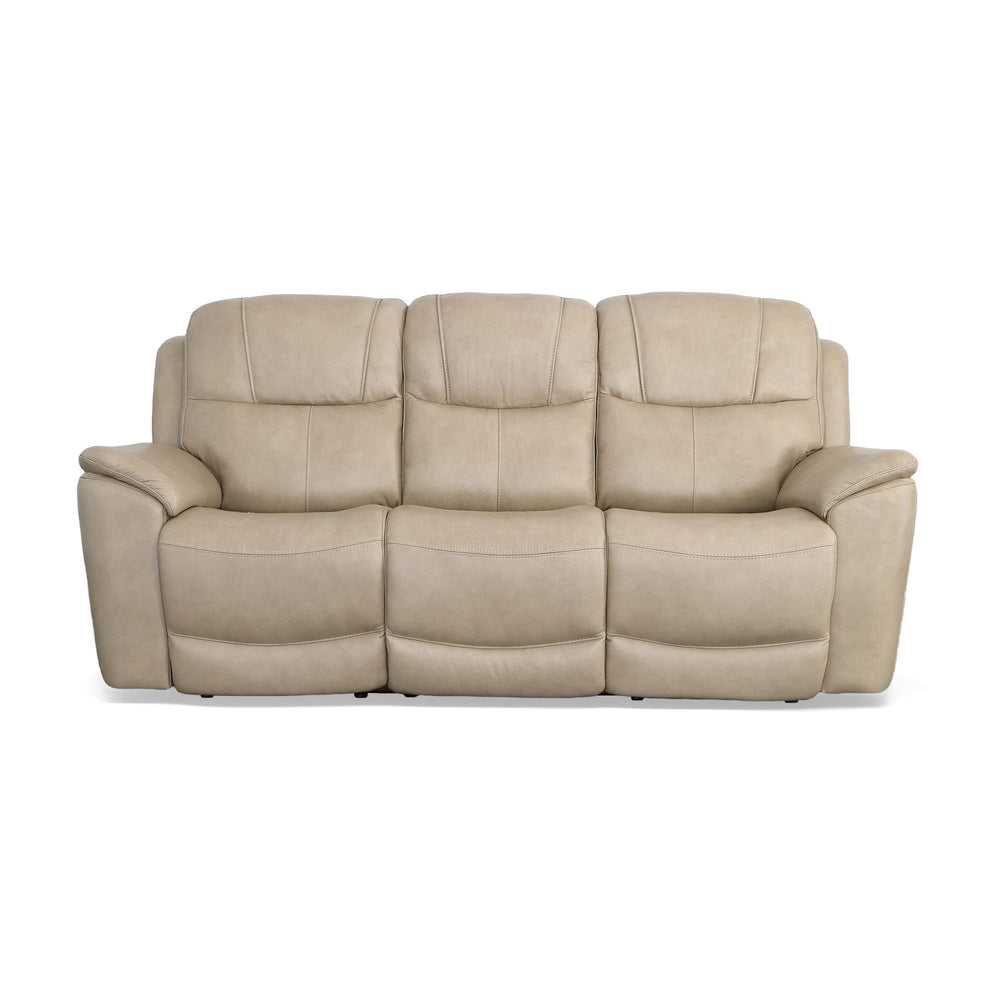 Crew Leather Power Reclining Sofa with Power Headrests & Lumbar in Pebble