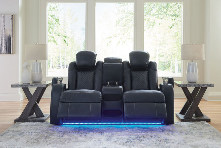 Fyne-Dyme - Power Reclining Loveseat with Console/Adj Hdrst - Sapphire