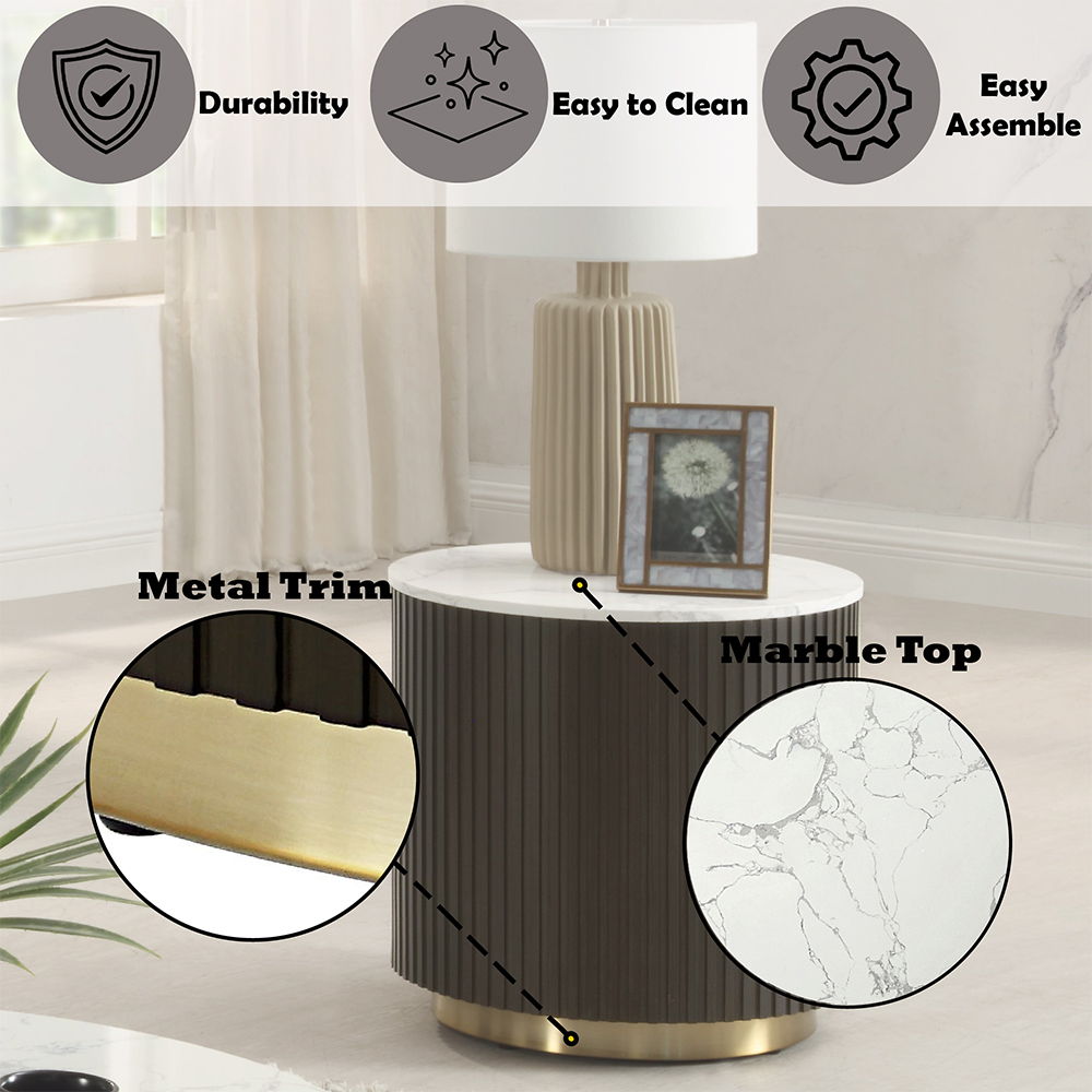 Clayten - End Table - White Natural Marble Top & Espresso