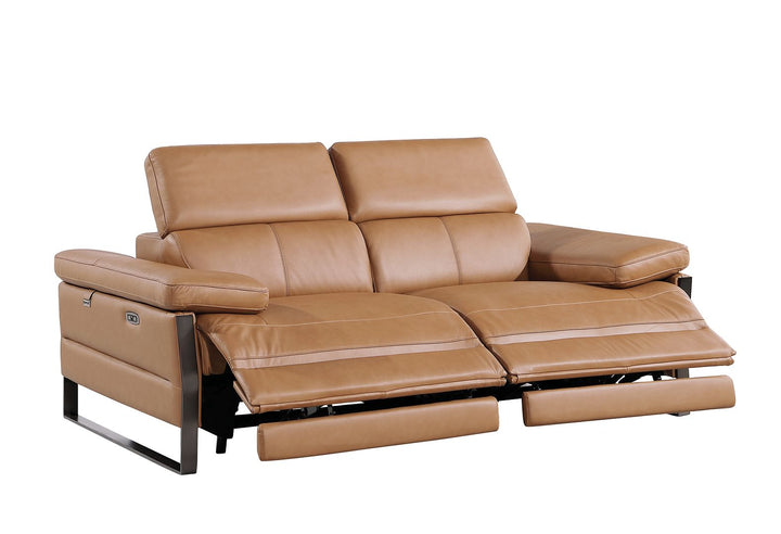 DivanItalia 1246 Top Grain Italian Leather Loveseat with Power Headrest - Cognac