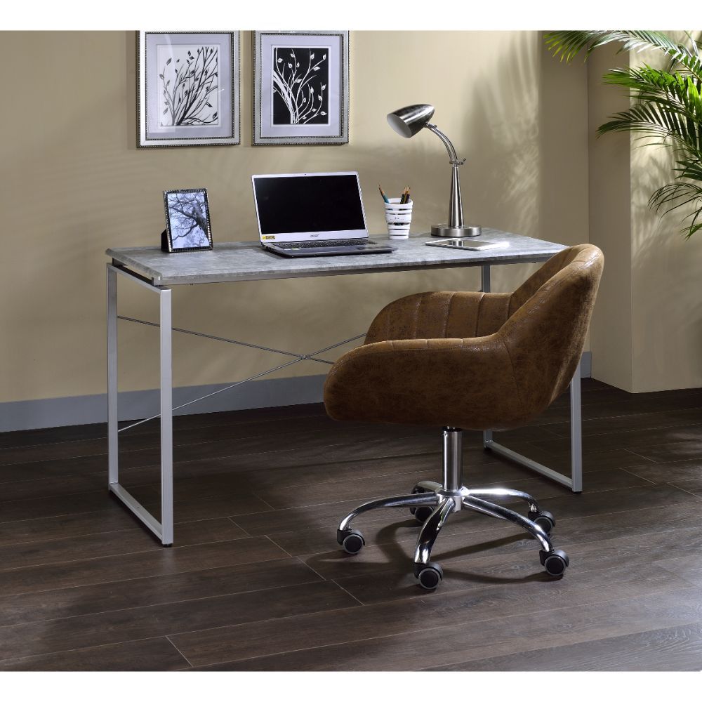 Jurgen - Writing Desk - Faux Concrete & Silver