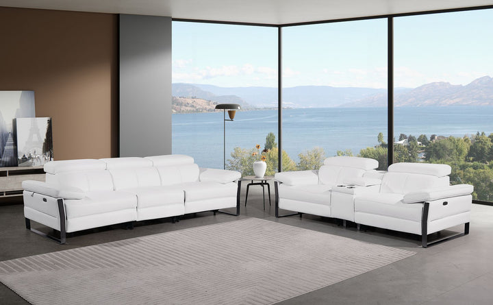 DivanItalia 1246 Modular Power Triple Reclining Sofa and Console Loveseat Set with Power Headrests – Top Grain Italian Leather - White