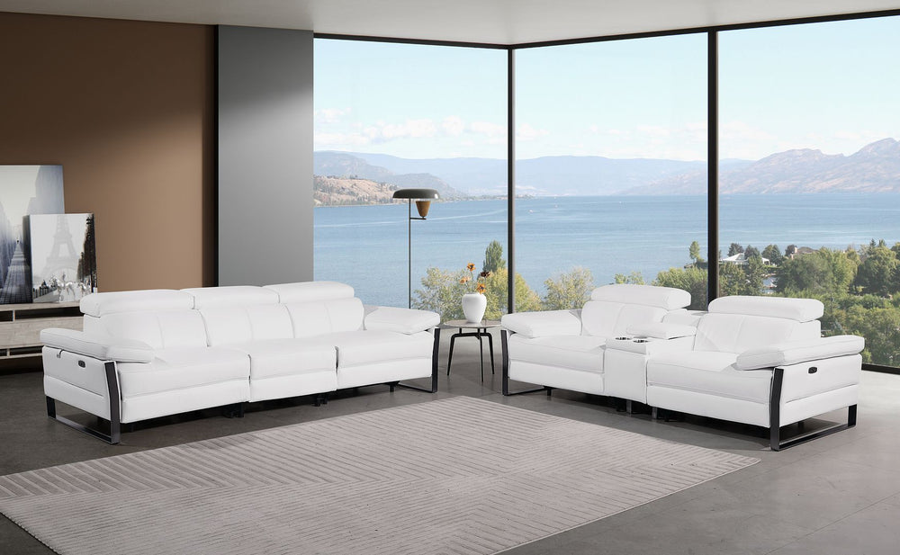 DivanItalia 1246 Modular Power Triple Reclining Sofa and Console Loveseat Set with Power Headrests – Top Grain Italian Leather - White