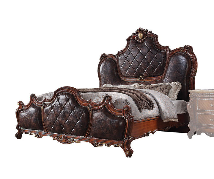 ACME Furniture Picardy Eastern King Bed Synthetic Leather & Honey Oak