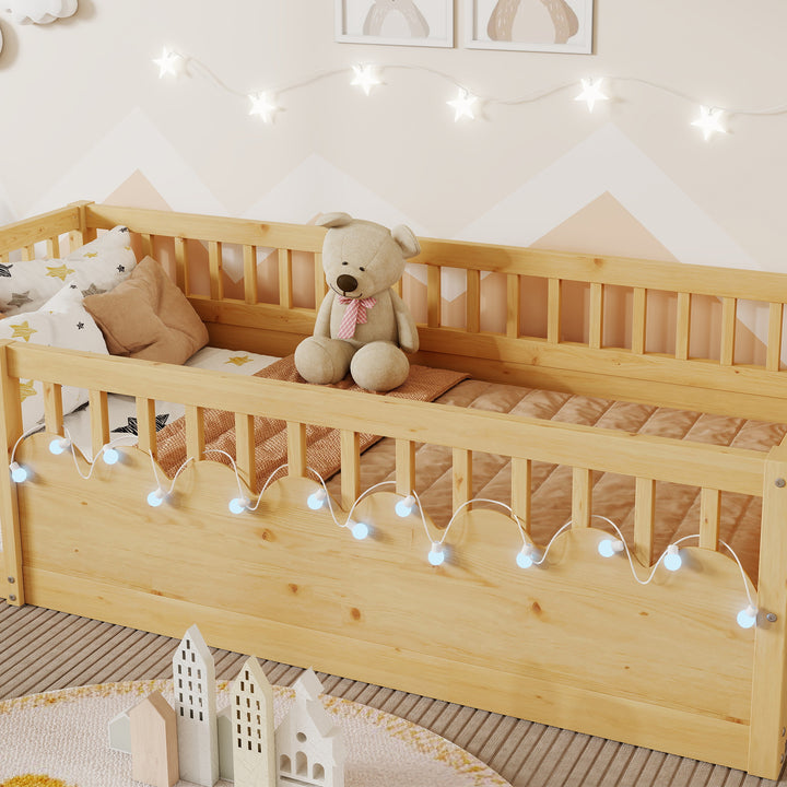 twin-montessori-floor-bed-frame-with-high-rails-and-storage-shelf-natural