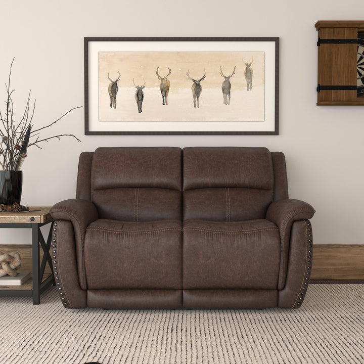 Beau Fabric Power Reclining Loveseat with Power Headrests in Sable