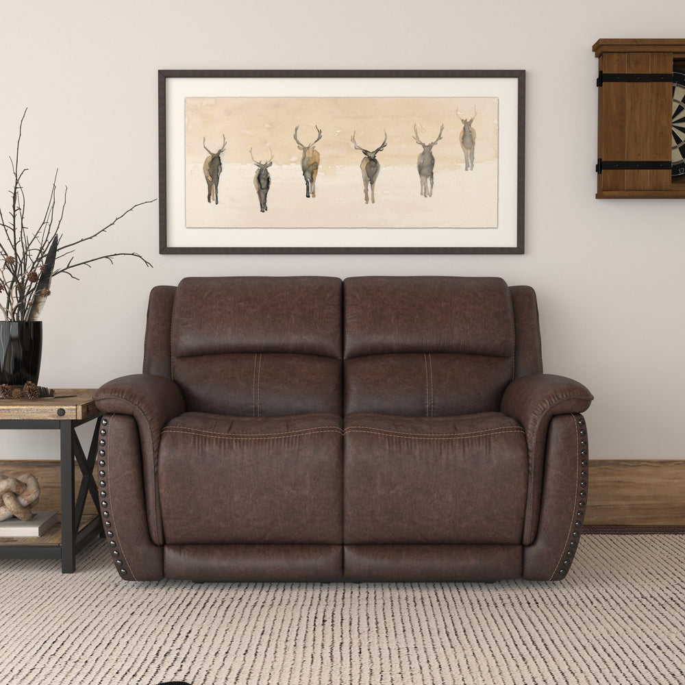 Beau Fabric Power Reclining Loveseat with Power Headrests in Sable