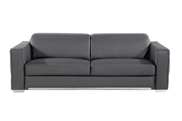 DivanItalia 1120 2-Piece Sofa Set with Adjustable Headrest in Top-Grain Italian Leather - Dark Gray