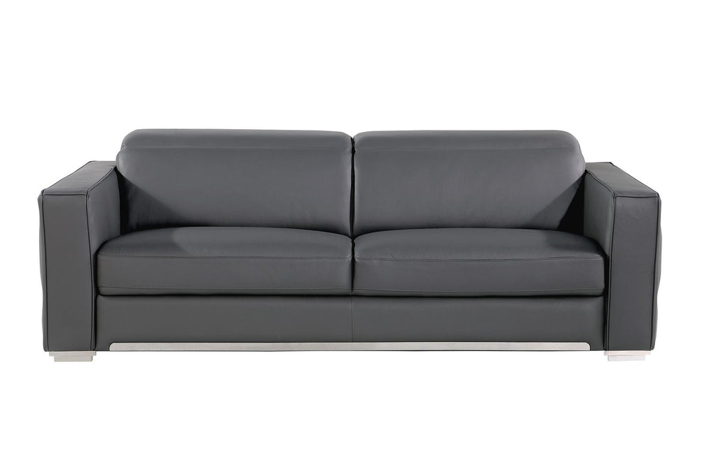 DivanItalia 1120 2-Piece Sofa Set with Adjustable Headrest in Top-Grain Italian Leather - Dark Gray